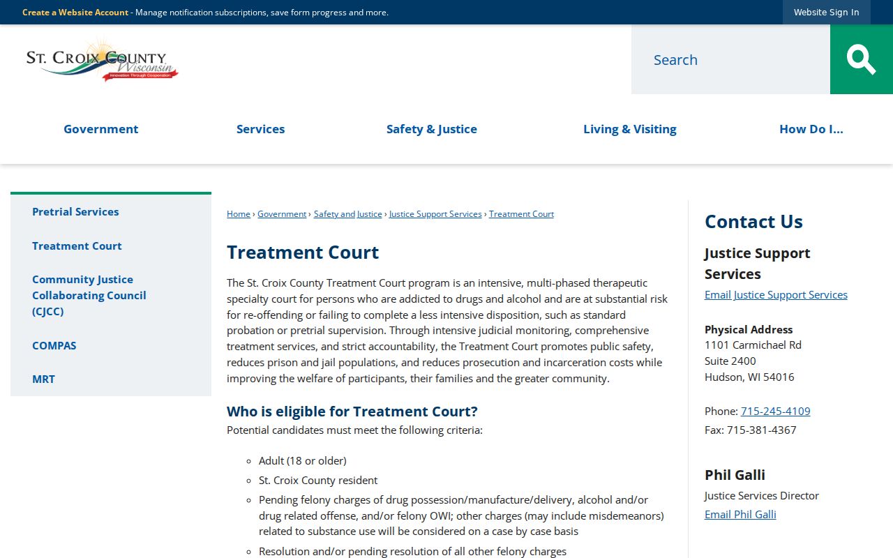 St. Croix County criminal docket Treatment Court page