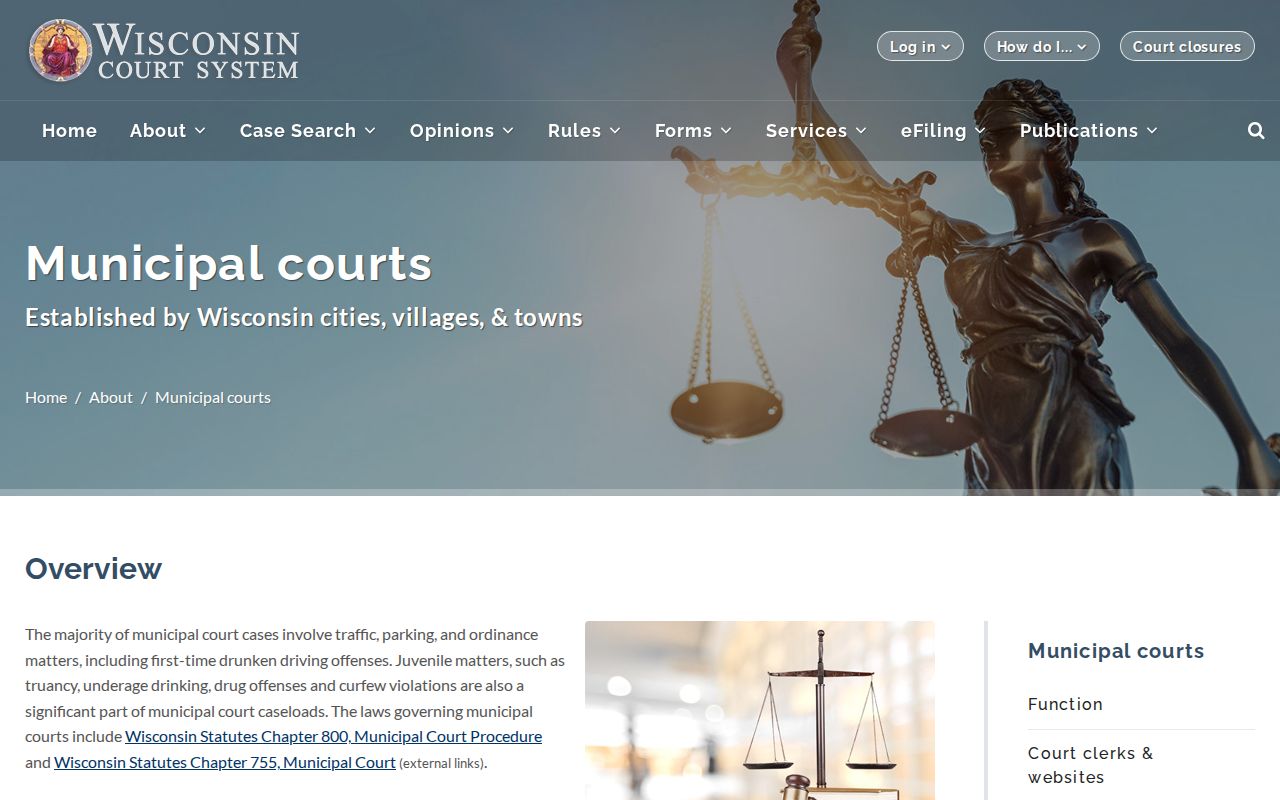 Wisconsin Court System explanation of municipal court jurisdiction relevant to Glenwood City