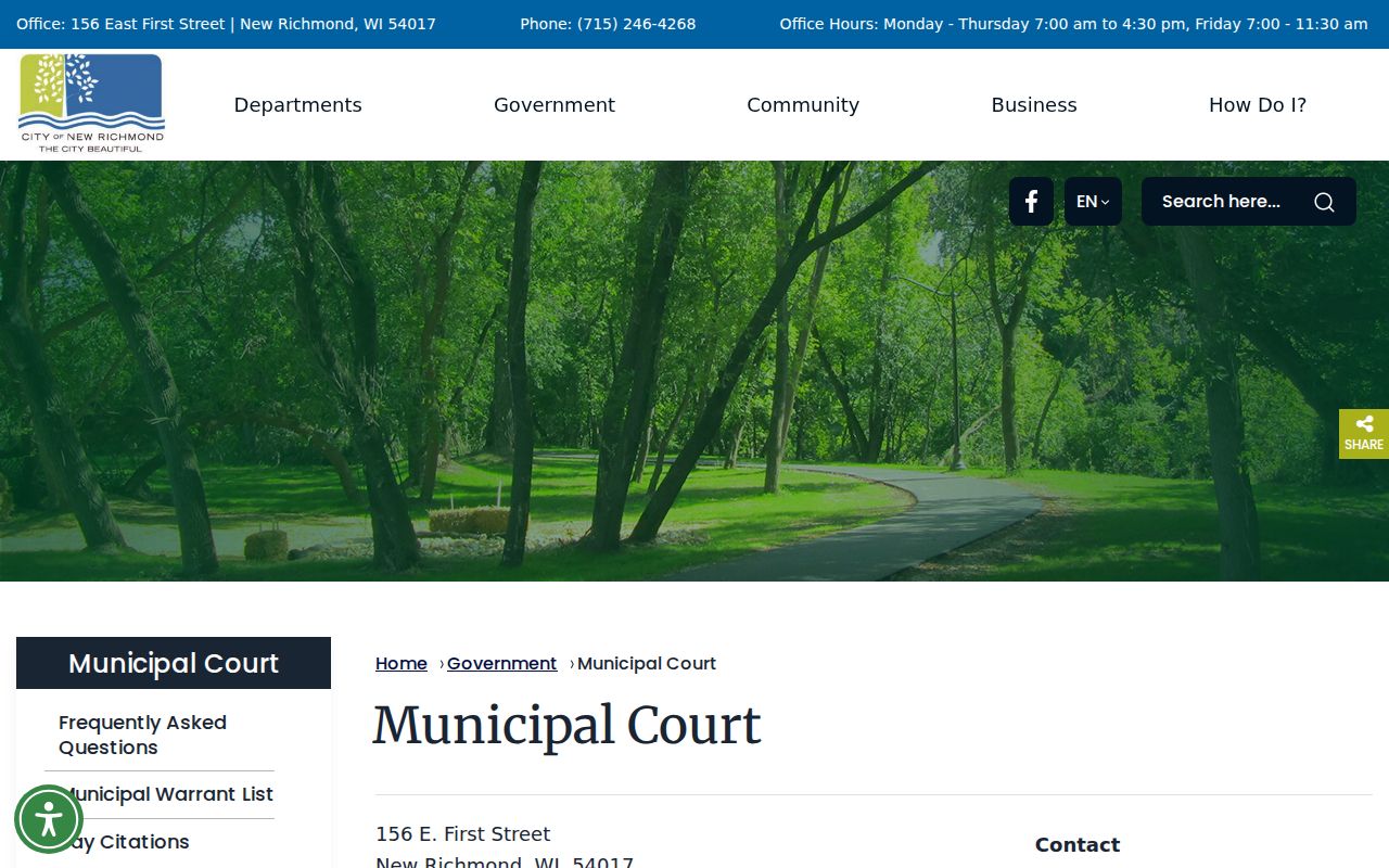 New Richmond Municipal Court clerk, payment, FAQ, and public notice links