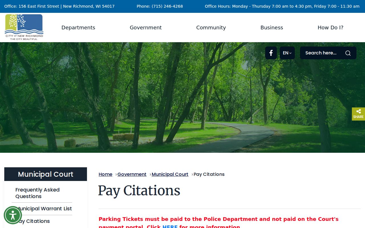 New Richmond PSN payment instructions, account identifier, and fee notice