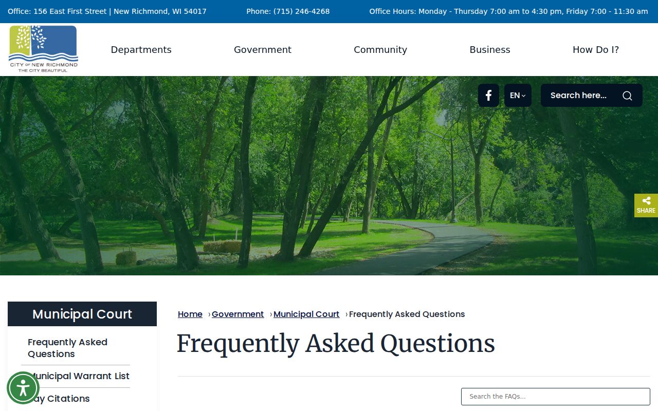 New Richmond citation appearance, written extension, payment, and default guidance